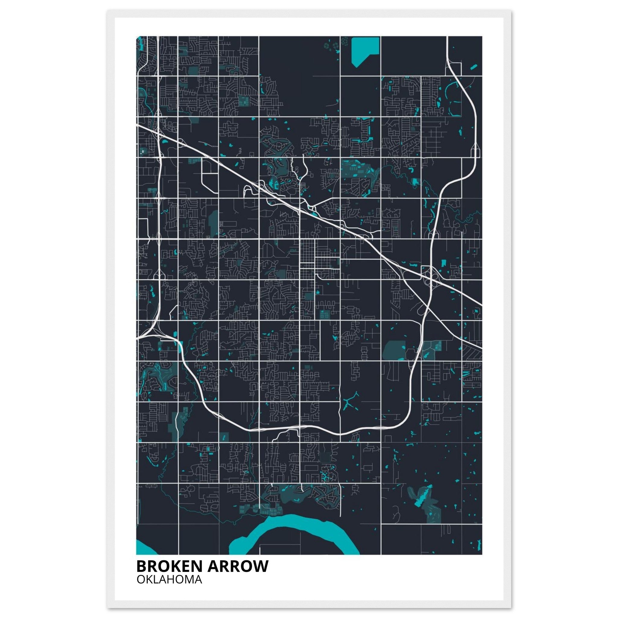 Broken Arrow Oklahoma City Map Poster | Custom Map Art Print - Ink And Atlas