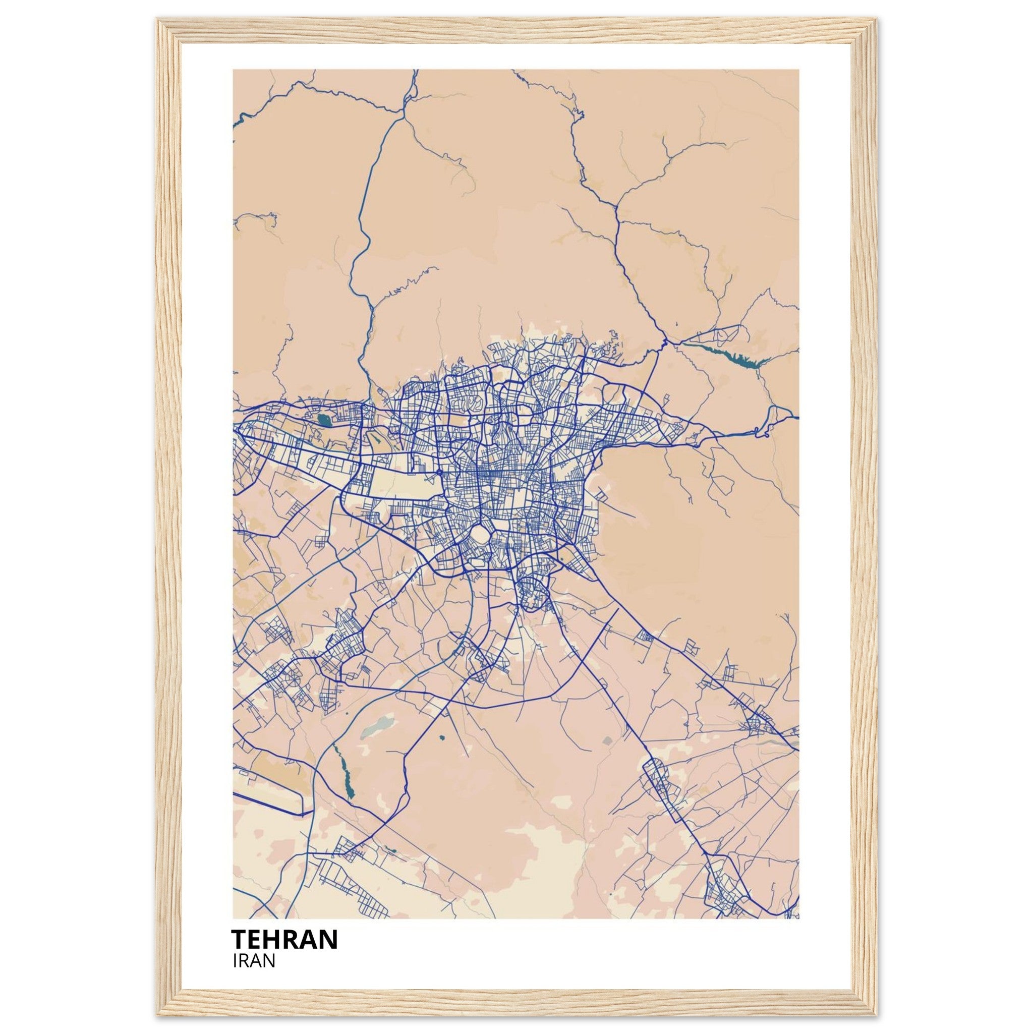 tehran iran map poster print